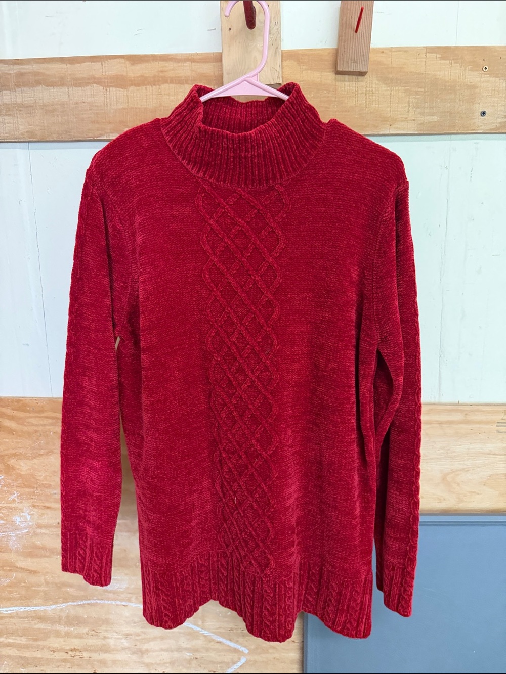 Red Cowl Neck Cable Knit Sweater